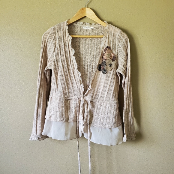 Blu Pepper Tops - Blu Pepper Ruffle Waist Cardigan Cottagecore SizeL